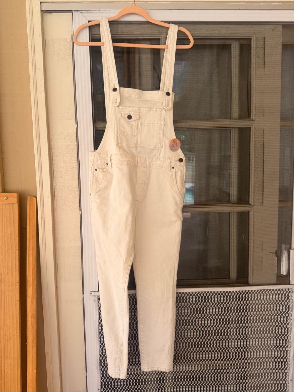 Free People white denim low back  Overalls - skinny fit Bib Style 27